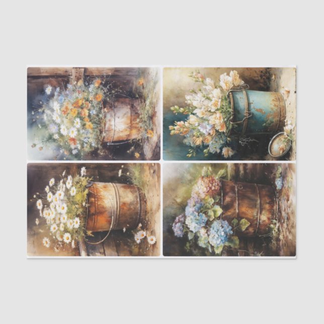 Papel De Seda Balde de Flores (Frente )