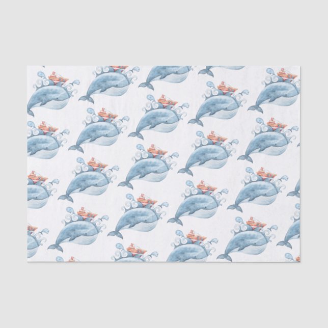 Papel De Seda Baleia Azul Aquarela (Frente )