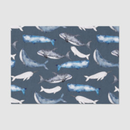 Papel De Seda Baleias Aquarelas