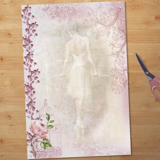 Papel De Seda Ballerina Dancing en Pointe Floral Decoupage (Criador carregado)