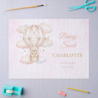 Papel De Seda Baloão de Ar Quente Beary Sweet para 1º Aniversári