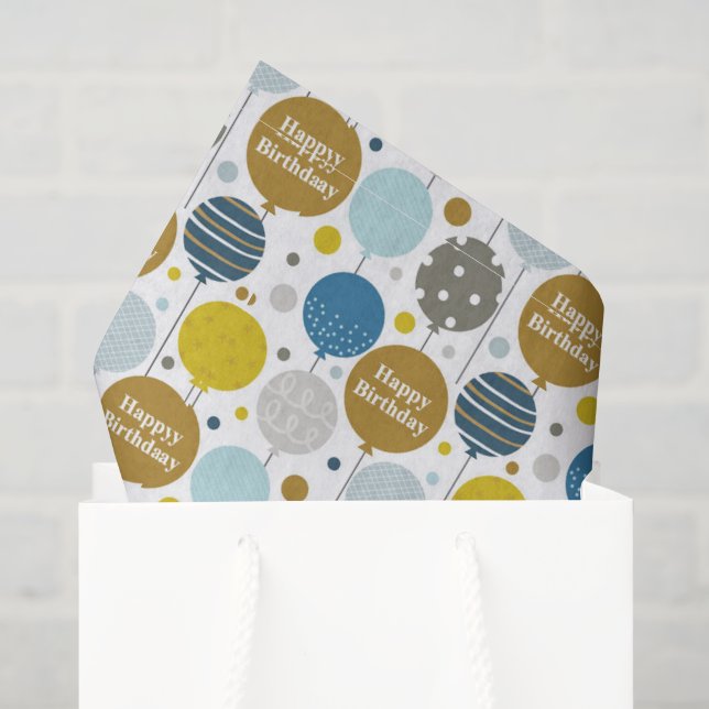 Papel De Seda Balões de Aniversário Feliz  (Sacola de presentes)