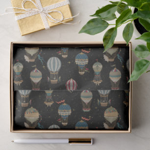 Papel De Seda Balões de Ar Quente Ornamentais Noturnos Vintage