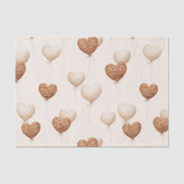 Papel De Seda Balões de Coração Marrom Creme Amor no Ar