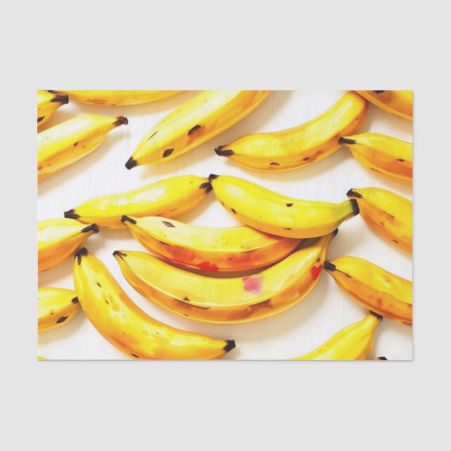 Papel De Seda Bananas de Aquarela em Matizes Moles com Branco (Frente )
