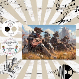 Papel De Seda Banda de Cowboy Esqueleto Decoupage Penugem Funk