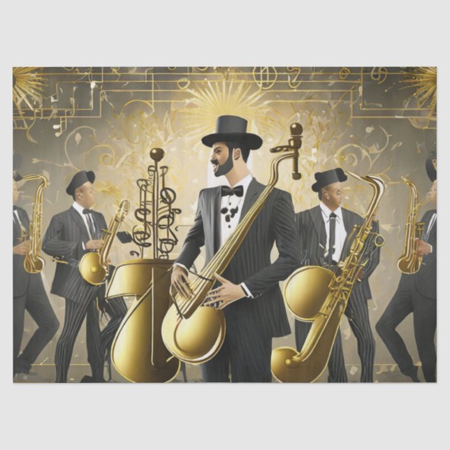 Papel De Seda Banda de Jazz Art Deco em Ouro e Preto (Frente )