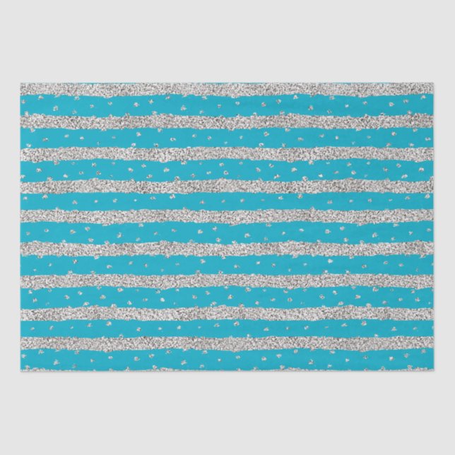 Papel De Seda Bandas de Confetti de Prata Azul Aqua (Frente )