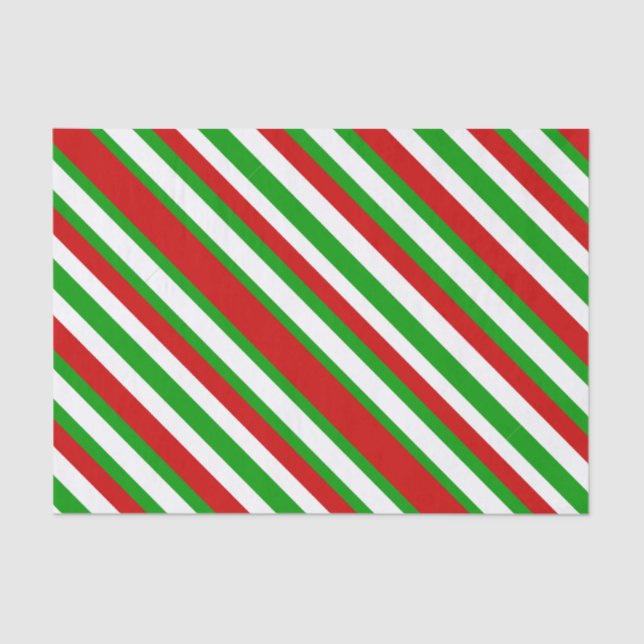 Papel De Seda Bandas de Diagonal Vermelhas, Brancas e Verdes (Frente )