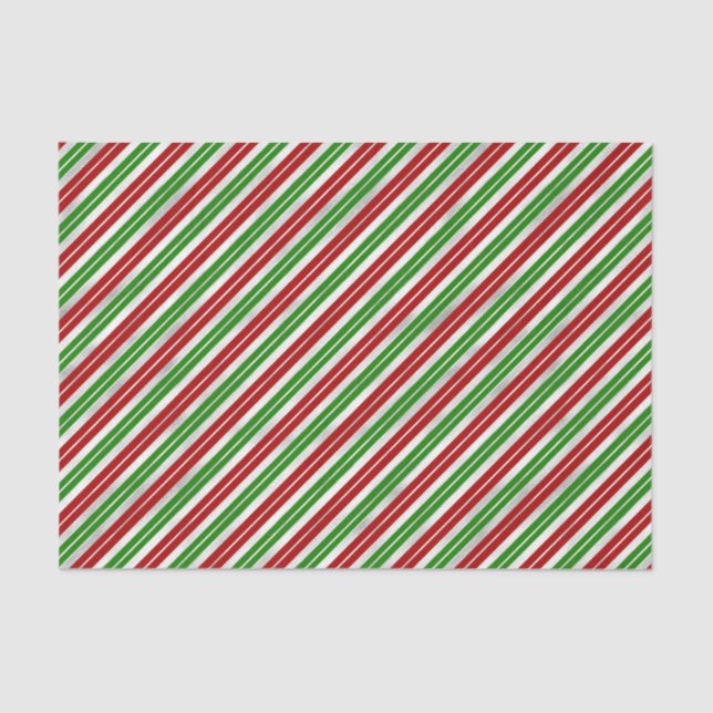 Papel De Seda Bandas de Natal Vermelhas, Verdes e Prateadas (Frente )