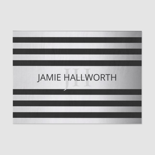 Papel De Seda Bandas de Ombre Silver Faux Contemporâneas & Preta (Frente )