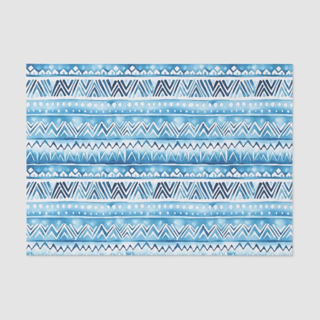 Papel De Seda Bandas Tribais Brancas Azuis (Frente )