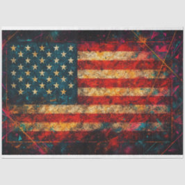 Papel De Seda Bandeira Americana Incomodada com Desordem Neon