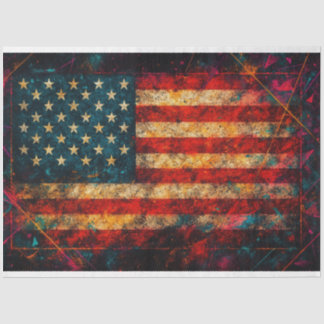 Papel De Seda Bandeira Americana Incomodada com Desordem Neon