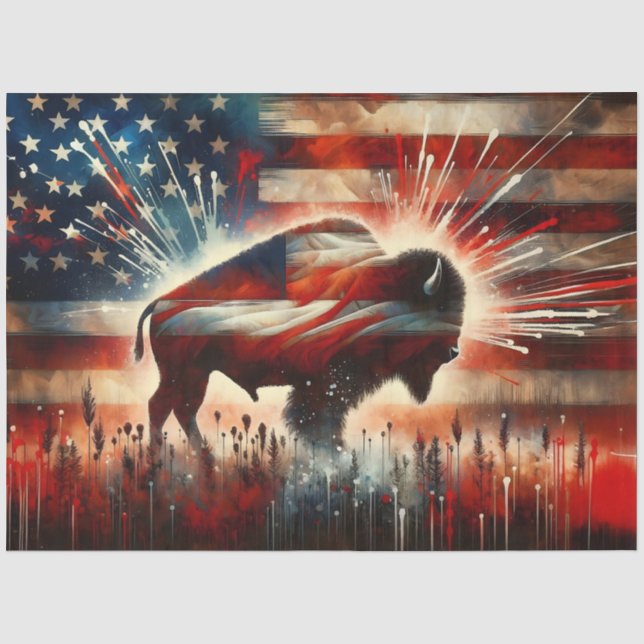 Papel De Seda Bandeira Americana Rústica com Decoupage de Bisont (Frente )