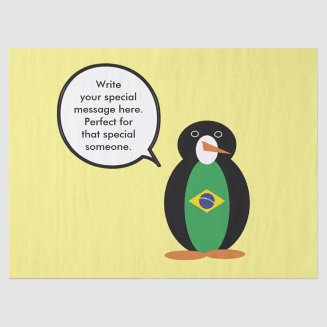 Papel De Seda Bandeira Brasileira Falando Sra. Penguin Personali (Frente )