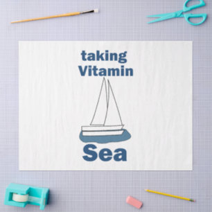 Papel De Seda Barco à Vela Vitamina Mar Citação Náutica Divertid