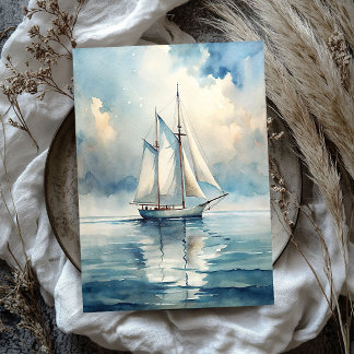 Papel De Seda Barco branco de vintagem aquática no mar