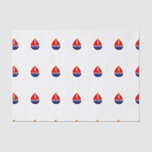 Papel De Seda Barco Estilizado Vermelho Azul Amarelo