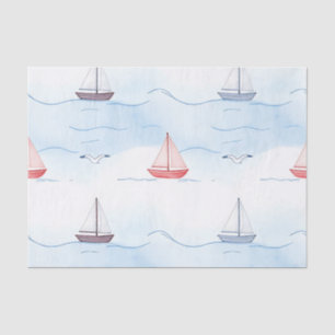Papel De Seda Barcos à Vela e Gaivotas Padrão Sem Costura