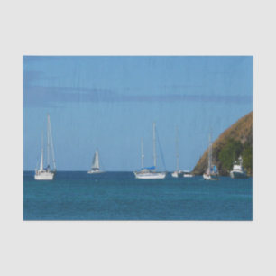 Papel De Seda Barcos à vela na Baía de Branco e Azul Náutico