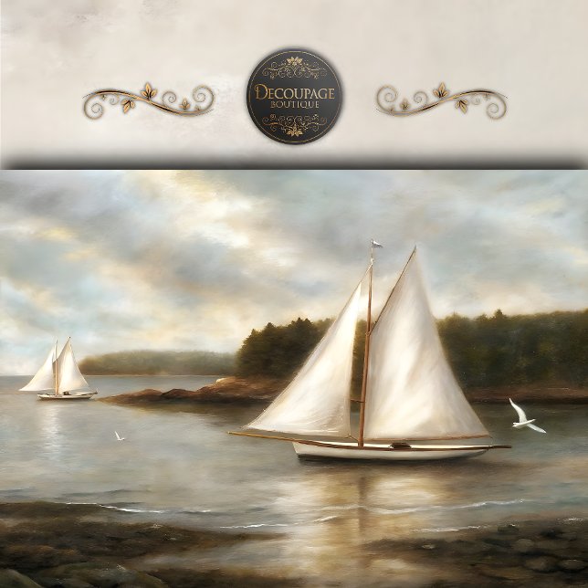 Papel De Seda Barcos à vela na Baía Tranquila Decoupage (Sailboats on Tranquil Bay Decoupage Tissue paper)