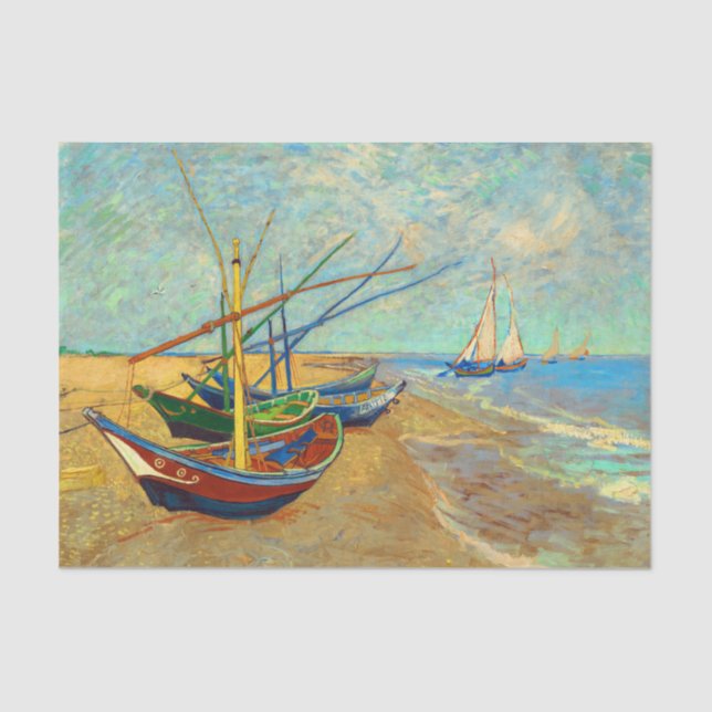 Papel De Seda Barcos de pesca na praia por Vincent van Gogh (Frente )