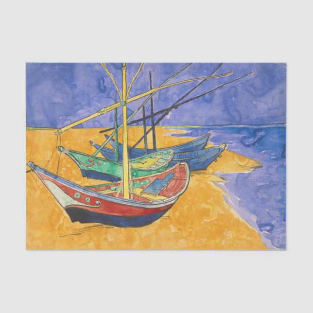 Papel De Seda Barcos de Van Gogh Impressionismo Praia (Frente )