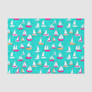 Papel De Seda Barcos Marinhos - Padrão Rosa e Aqua