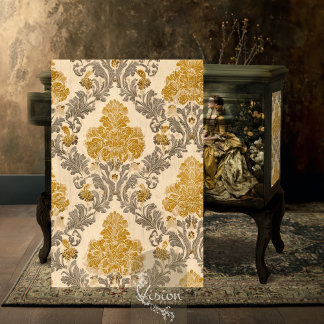 Papel De Seda Baroque Gold Grey Damask Repeat Pattern Design