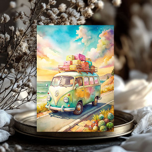 Papel De Seda Barramento retrô de férias de viagem de verão com