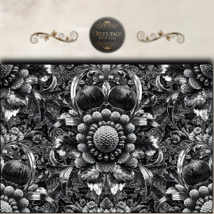 Papel De Seda Barroco Floral em Decoupagem Preto Prata