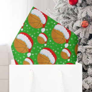 Papel De Seda Basquetebol Vestindo Chapéu de Papai Noel & Flocos