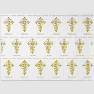 Papel De Seda Batismo Dourado Elegante do Ornamentado