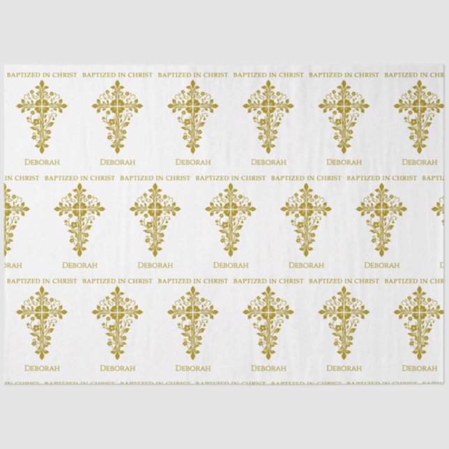 Papel De Seda Batismo Dourado Elegante do Ornamentado (Frente )