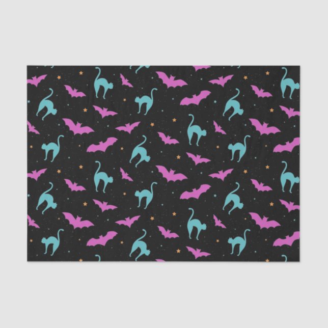 Papel De Seda Bats and Cats Halloween Tissue Paper (Frente )