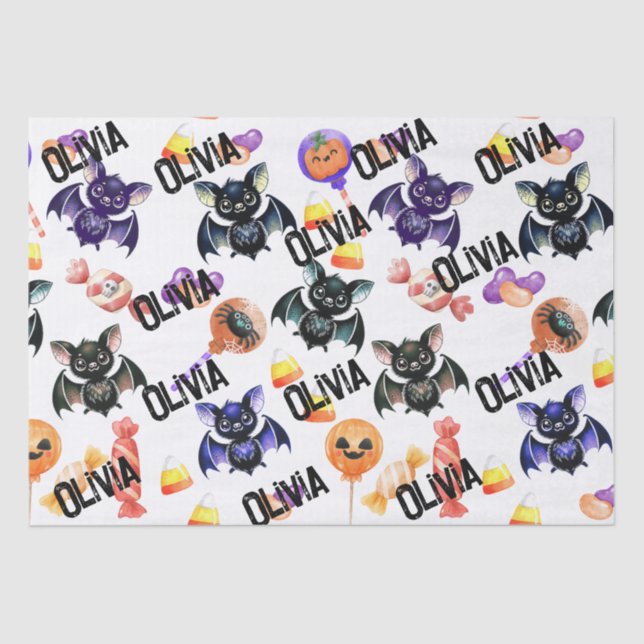 Papel De Seda Bats & Candy Spooky, Watercolor, Colorido (Frente )