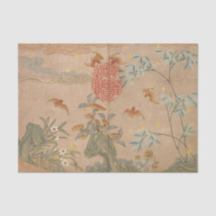 Papel De Seda Bats Rocks Flowers Oval Calliografia por Zhang Ruo
