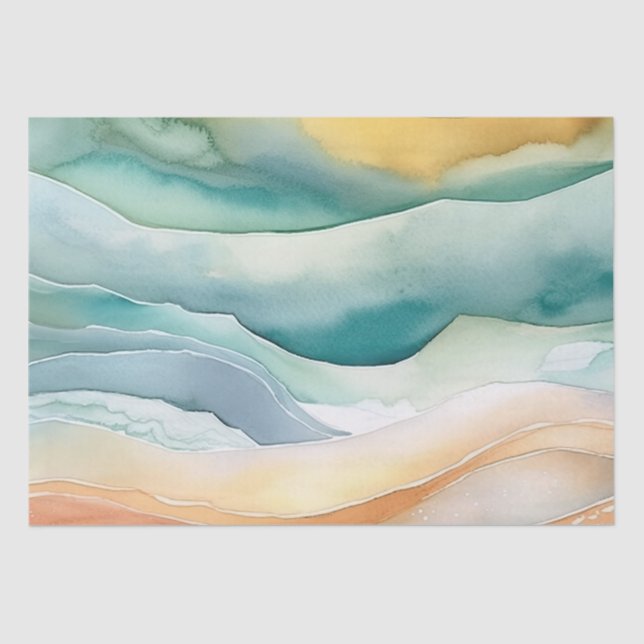 Papel De Seda Beach Aqua Green Ocean Cream Weding (Frente )