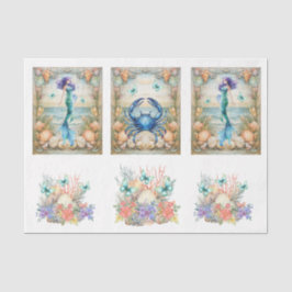 Papel De Seda Beachy Pastel  Floral Mermaid & Shells Decoupage 