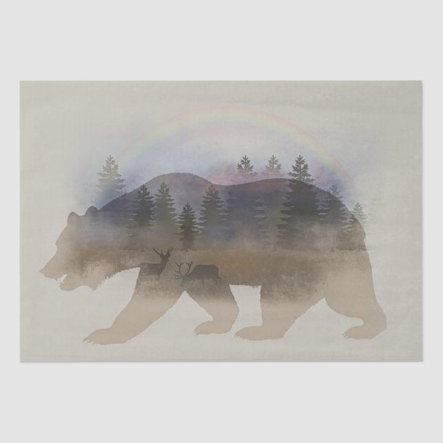 Papel De Seda Bear Forest Roe Deer Rainbow Silhouette (Frente )