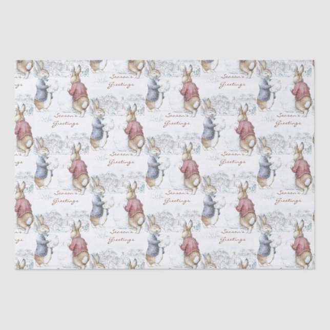 Papel De Seda Beatrix Potter Snowman e Bunnies Holiday (Frente )