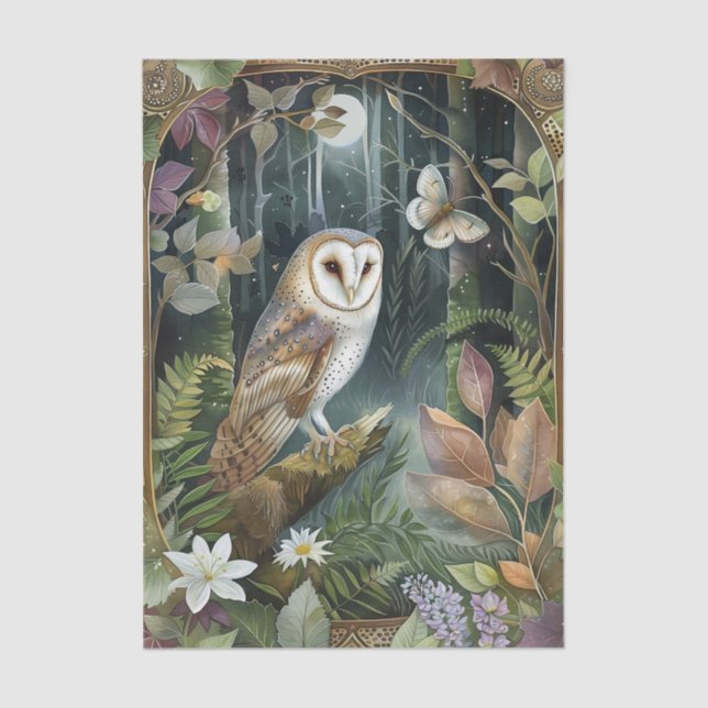 Papel De Seda Beautiful Barn Owl in the Moonlight Illustration (Frente )