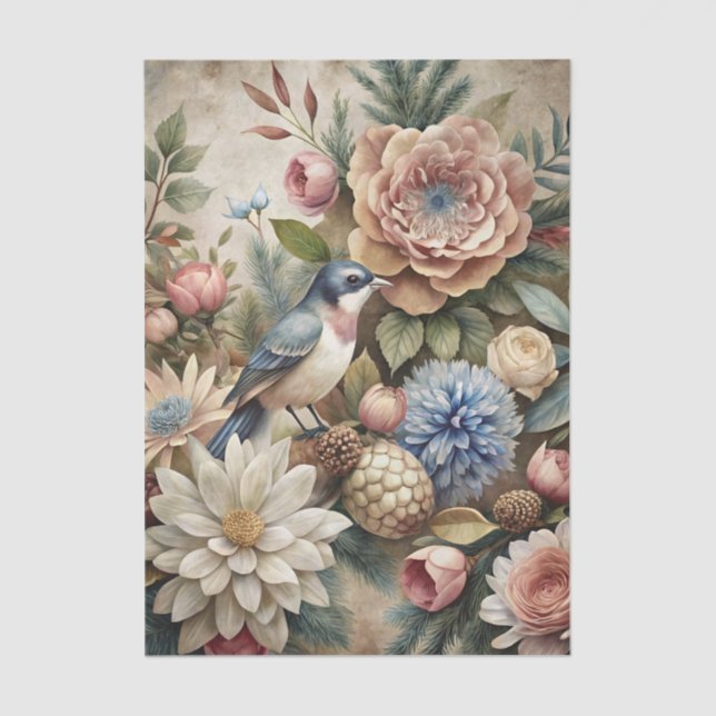 Papel De Seda Beautiful Bird with an Assortment of Flowers (Frente )