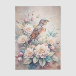 Papel De Seda Beautiful Bird with Flowers in Pastel Shades