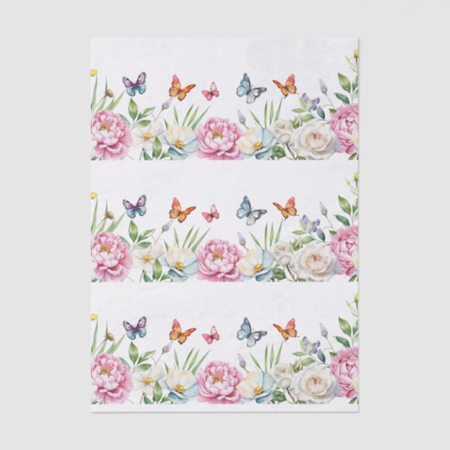 Papel De Seda Beautiful Colorful Wildflowers & Butterflies (Frente )