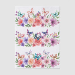 Papel De Seda Beautiful Colorful Wildflowers & Butterflies