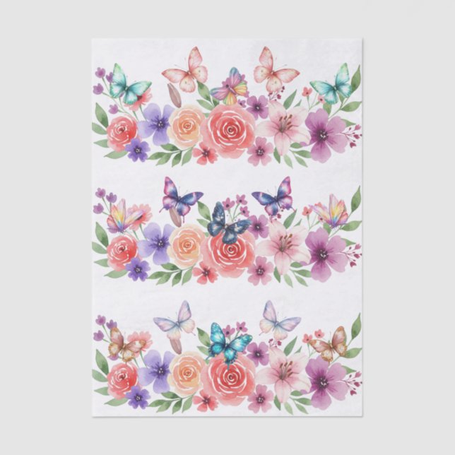 Papel De Seda Beautiful Colorful Wildflowers & Butterflies (Frente )