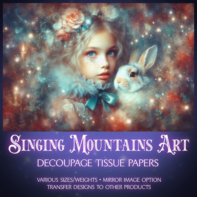 Papel De Seda Beautiful Fantasy Art Alice and Rabbit Decoupage (Criador carregado)