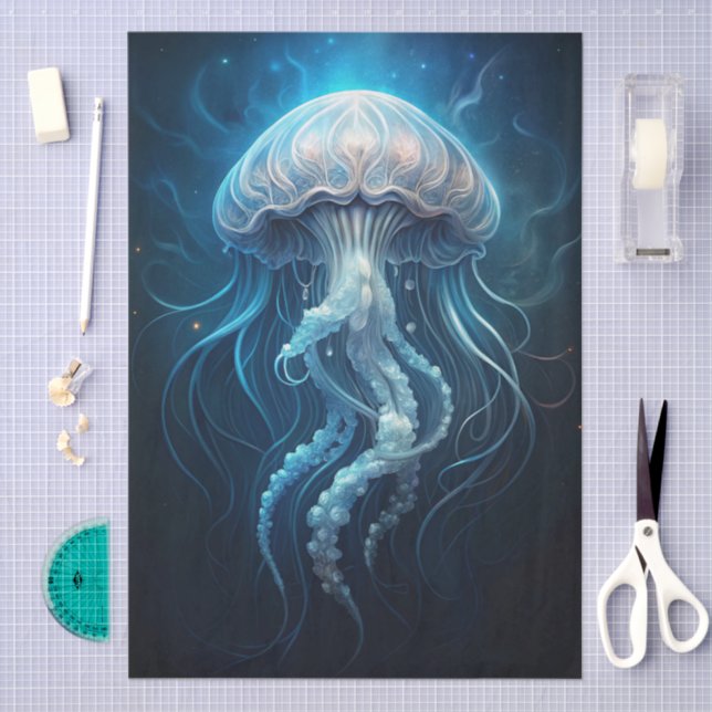 Papel De Seda Beautiful Giant Blue Ocean Jelly Fish Decoupage (Arte )